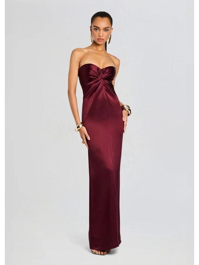 $798 Retrofete Olivine Strapless Satin Knotted Designer Maxi Dress Size Medium